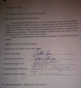 The memo sent out in Shoal Lake.